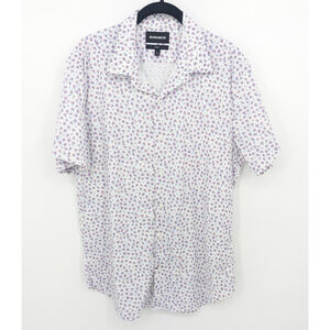 Bonobos Shirt Mens Large White Purple Floral‎ Nylon Slim Fit Short Sleeve Casual